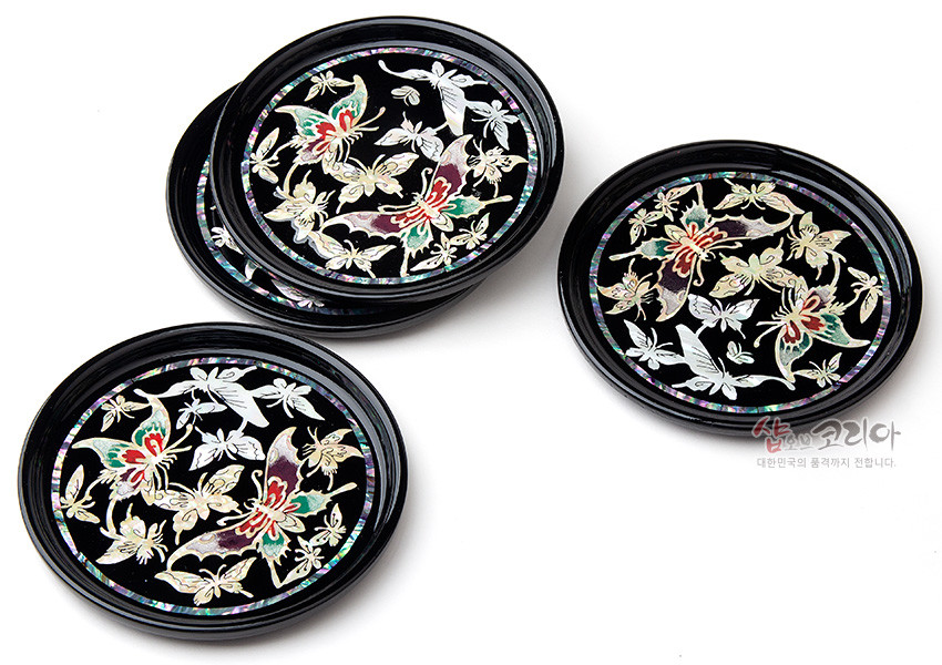 나전칠기 컵받침 4종세트-나비