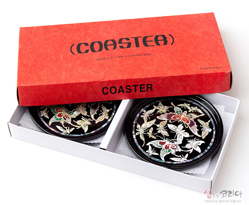 나전칠기 컵받침 4종세트-나비