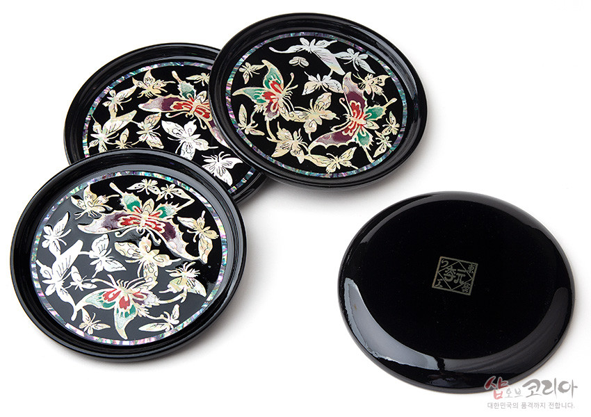 나전칠기 컵받침 4종세트-나비