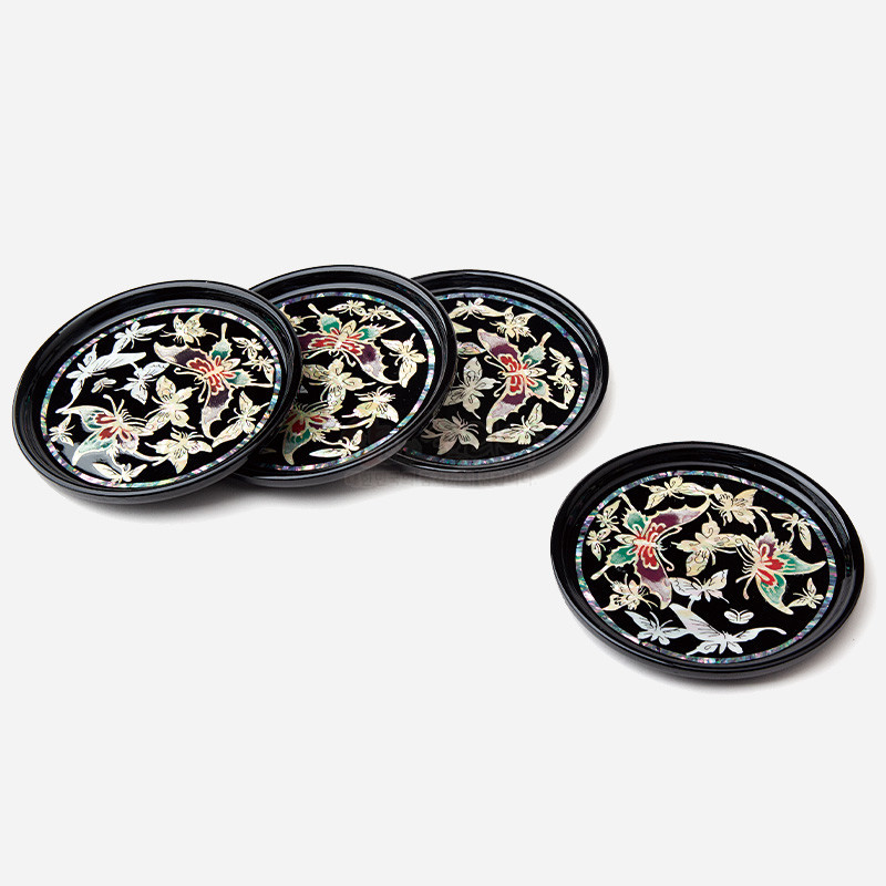 나전칠기 컵받침 4종세트-나비 나전칠기 컵받침 4종세트-나비