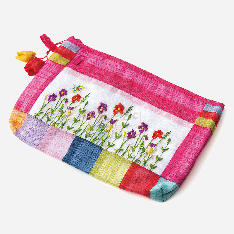 모시 파우치-들꽃야생화(분홍)