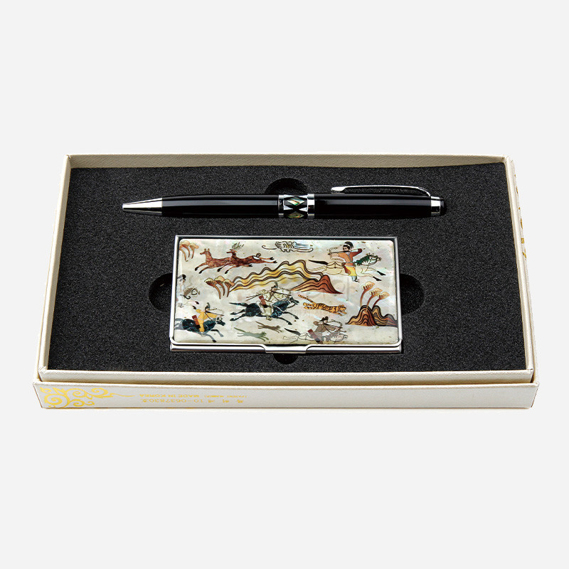 명함케이스와 볼펜2종세트-수렵도