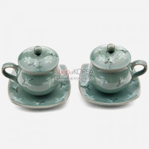 비색청자 찻잔 2인 세트 - 운학 리뷰 이미지