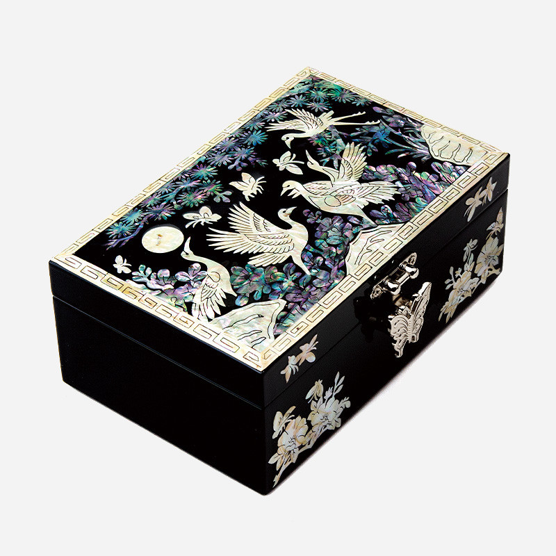 나전칠기 직보석함-달빛 아래 학(흑색)