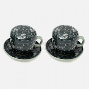 흑사 국화무늬 다기잔세트