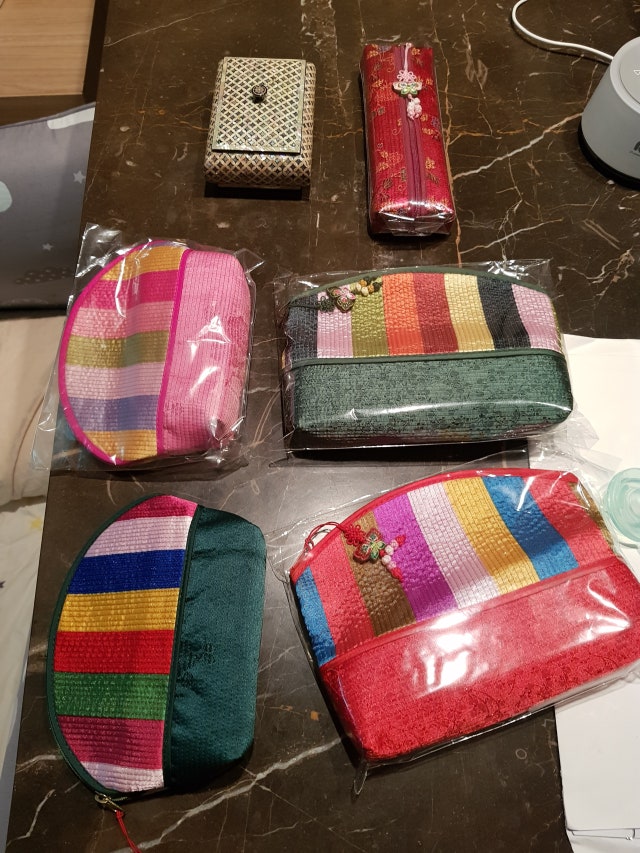 전통무늬 단색 누비 필통-황색 리뷰 이미지