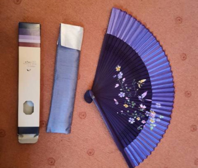 실크수공 꽃나비부채-자색 리뷰 이미지