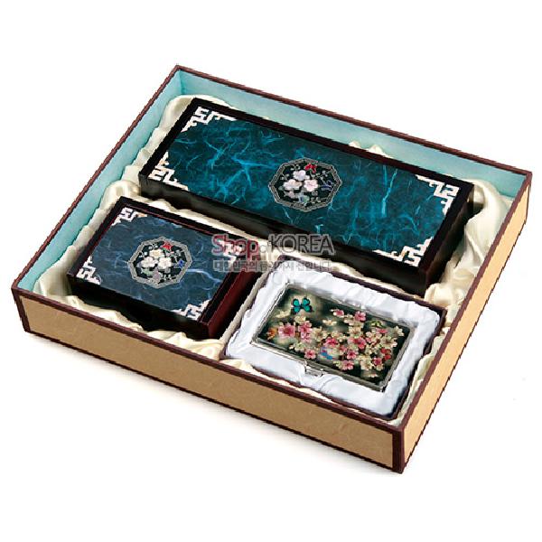 [선물세트]한지 자동함 3종-매화[청색] 리뷰 이미지