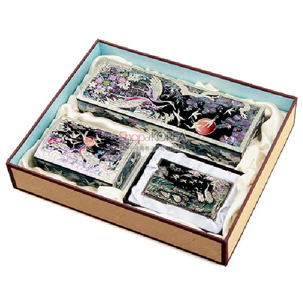 [선물세트]자개 둥근함 3종-송학2 리뷰 이미지