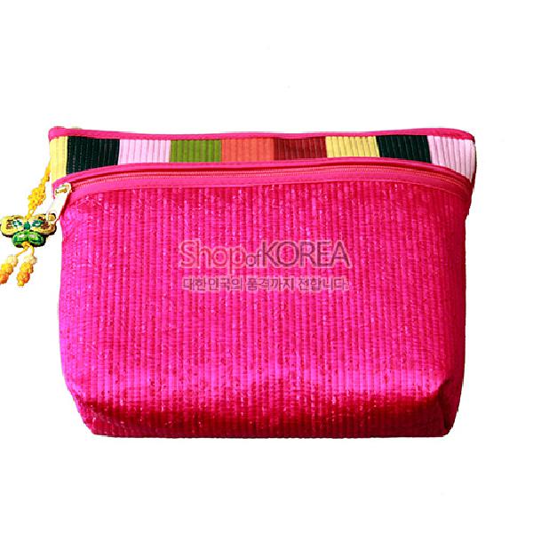 누비수(秀) 색동파우치지갑[진분홍]
