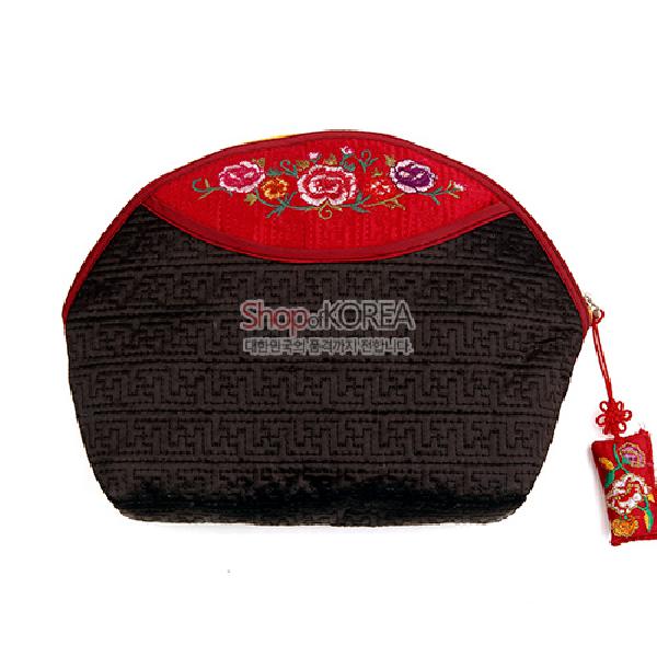 누비 꽃 반달파우치-흑색 리뷰 이미지