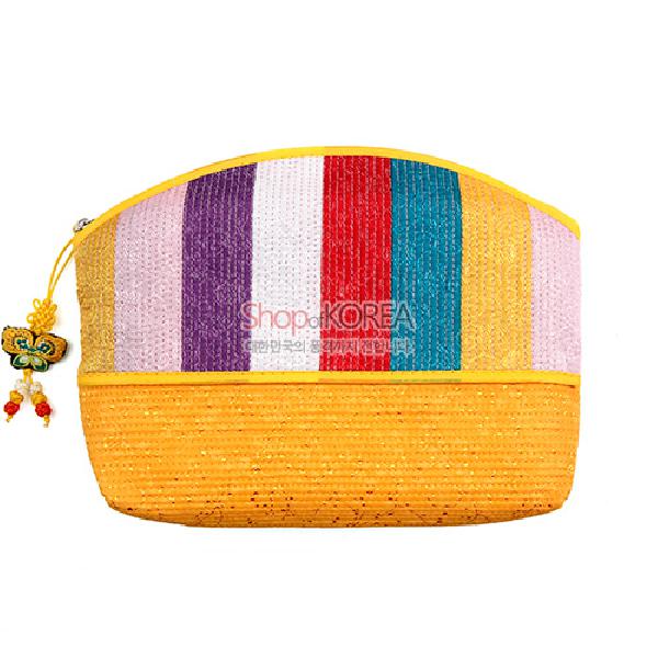누비 색동 반달파우치-황색 리뷰 이미지