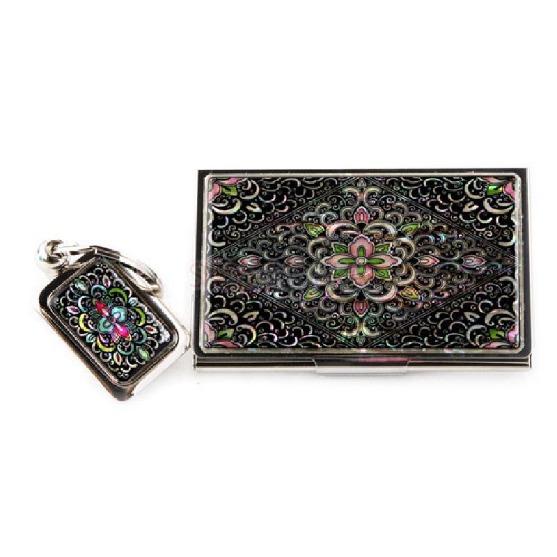 마름모당초 2종세트 배치 변형, 명함집과 열쇠고리의 섬세한 나전칠기 장식