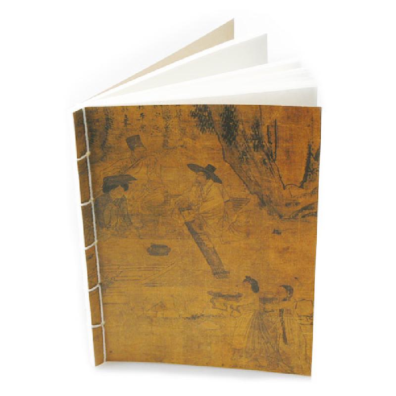 고급 한지 표지에 선비 풍속화를 인쇄하고 측면을 노출 제본한 한국 전통 양식 노트.