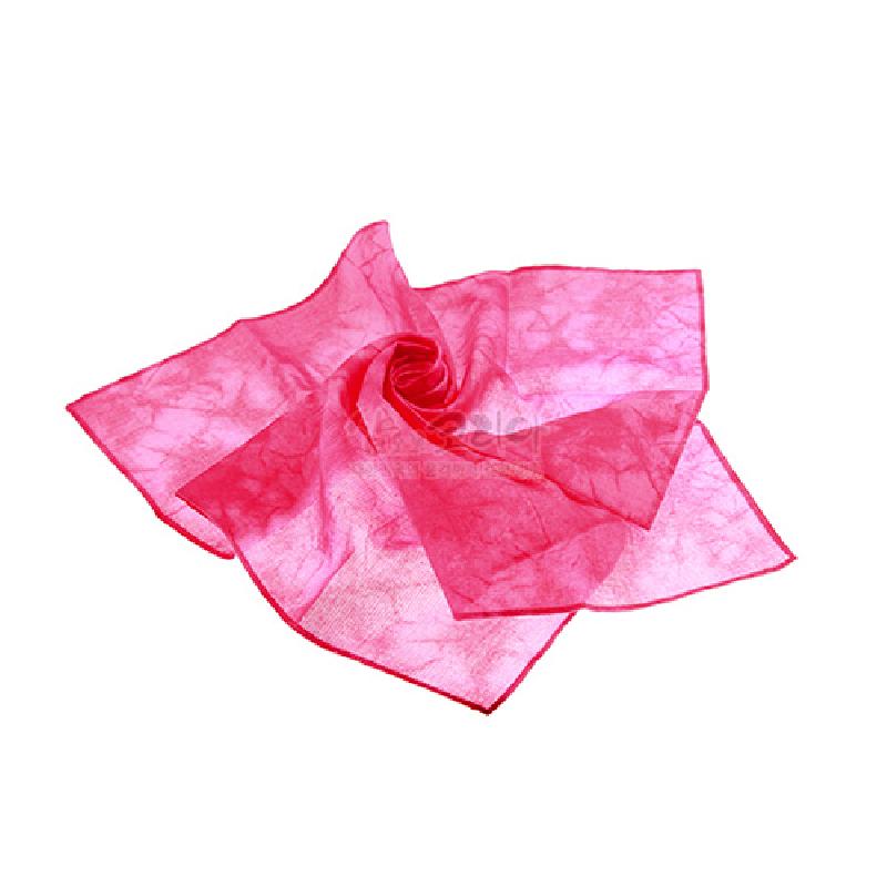 한지 소재에 나염 기법을 사용한 반투명 분홍색 색감과 자연스러운 마블 무늬가 특징인 손수건.