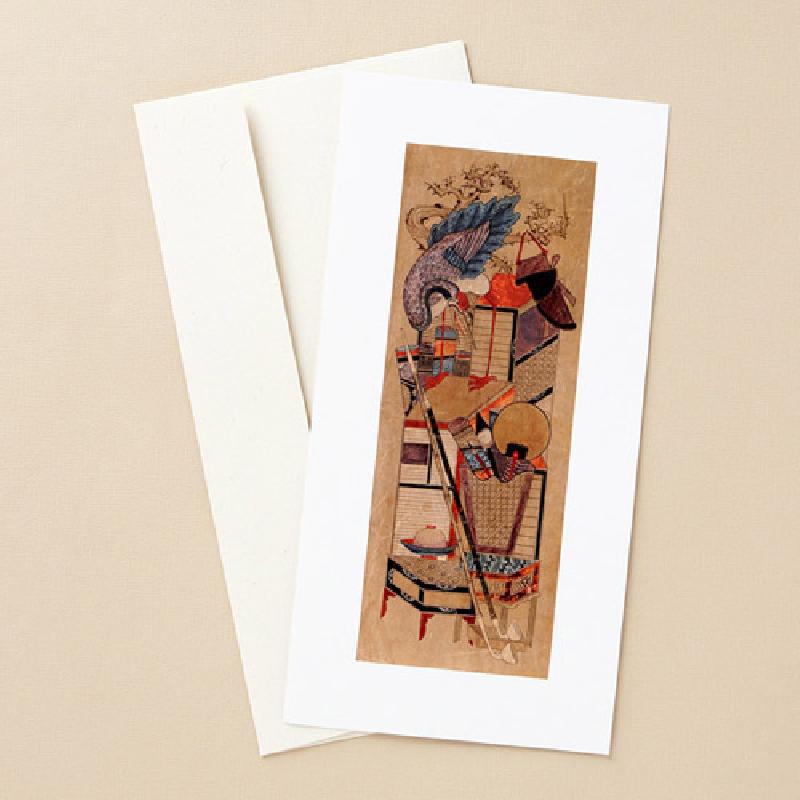 책가도 민화와 책, 문방구를 세밀한 채색으로 표현한 세로형 프레임카드.