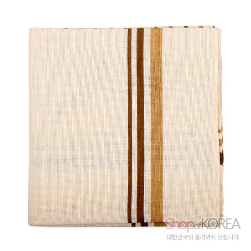 전통 한지 재질의 아이보리 바탕에 갈색·베이지 세로 줄무늬가 섬세하게 배치된 직조 손수건.